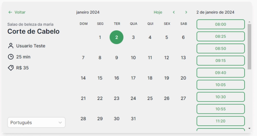 Tela de Agendamento